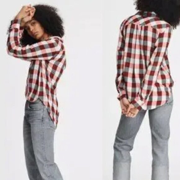 Rag & Bone Camille Surplus Plaid High-Low Blouse M - Picture 2 of 9